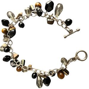 Sterling Silver Charm Bracelet with Genuine Gemstones - Unique Handmade Piece